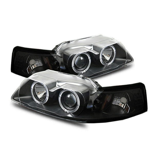 99-04 FORD MUSTANG HALO LED PROJECTOR HEADLIGHT CLEAR DUAL ANGEL EYE SIGNAL LAMP